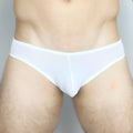 White sheer mesh briefs with solid white waistband mckillop gbus gravity brief ultra mesh front view