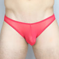 Bright red mckillop gkus gravity bikini ultra mesh briefs with sheer mesh and solid waistband