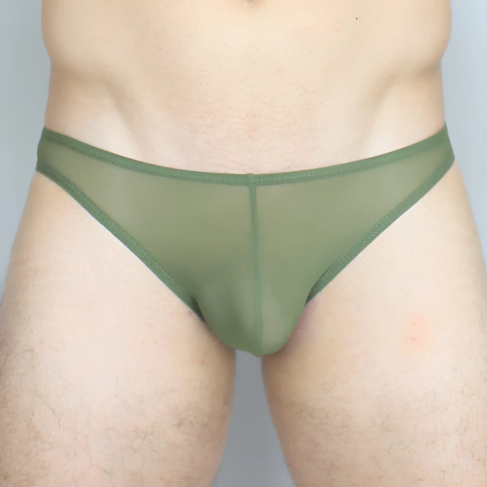 Olive green sheer mesh briefs from mckillop gkus gravity bikini ultra mesh showing the back side view