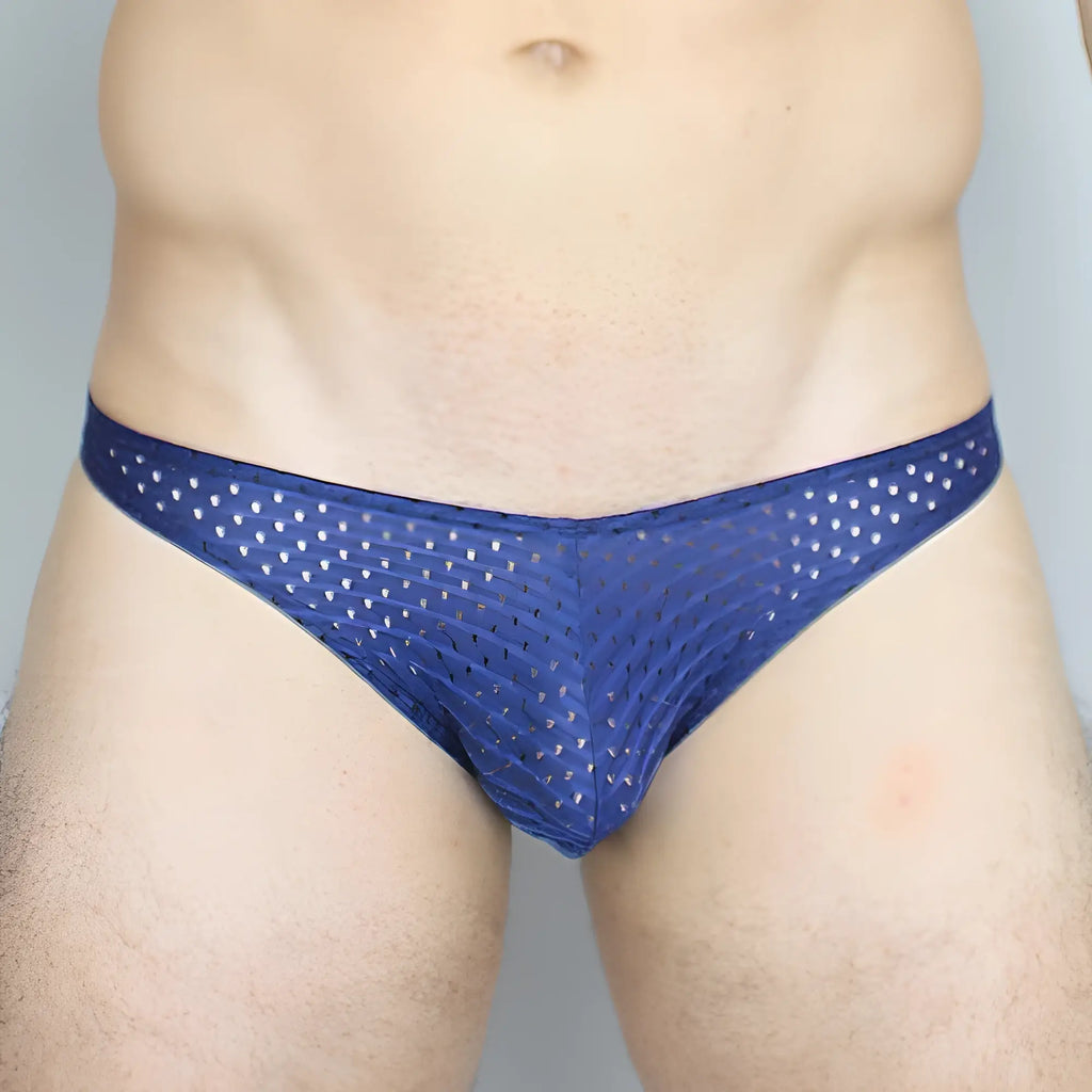 Mckillop MCKGKPL bikini brief in blue mesh with a pattern of small white dots for comfortable everyday wear