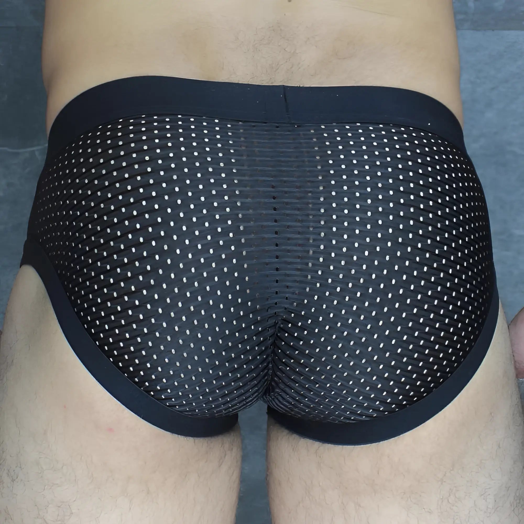 Mckillop MCKOBPL brief black mesh briefs with subtle white dot pattern and solid black elastic waistband