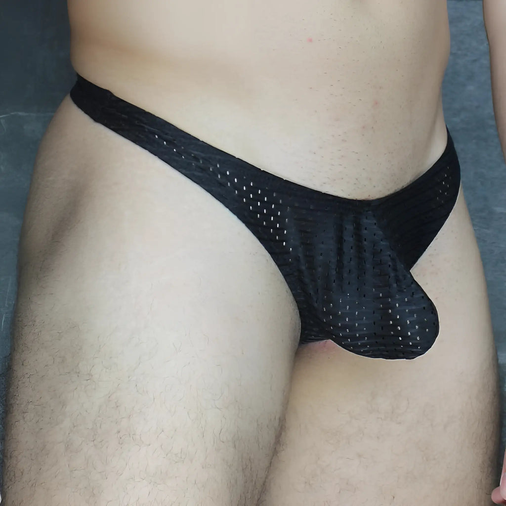 Black mesh briefs with a supportive contoured design from Mckillop MCKVTPL thong showing the front side
