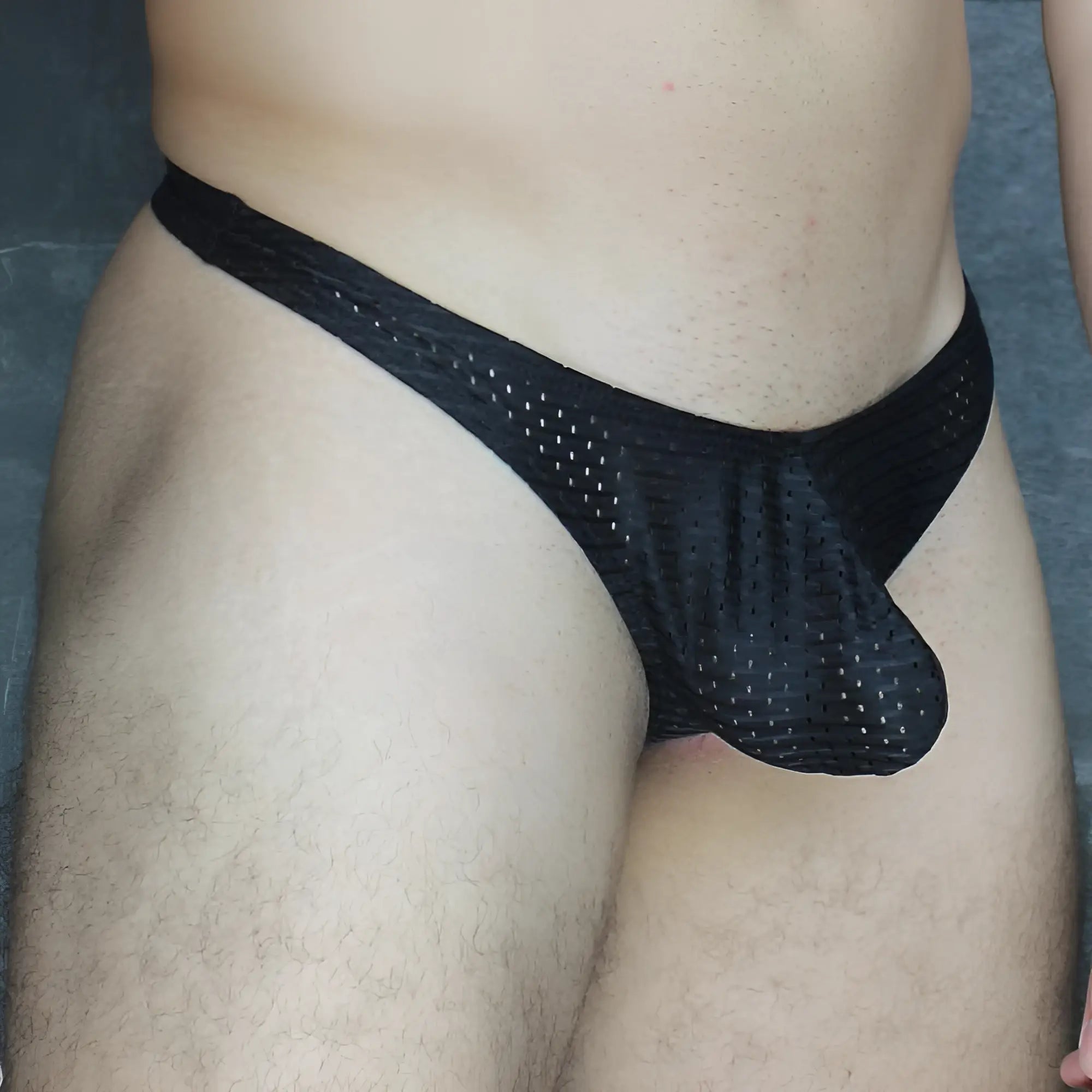 Black mesh briefs with a supportive contoured design from Mckillop MCKVTPL thong showing the front side