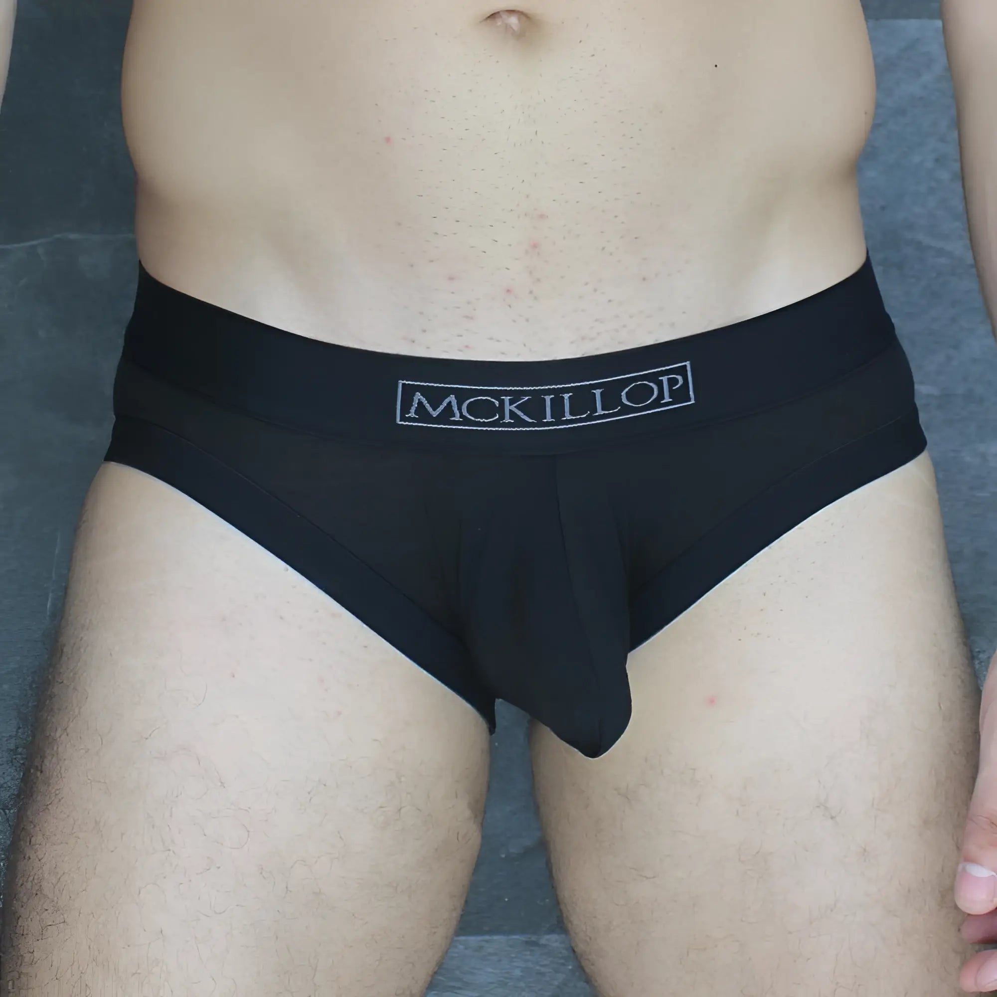Black mckillop brand obmo hoist brief modal in black with smooth form-fitting design for comfortable wear