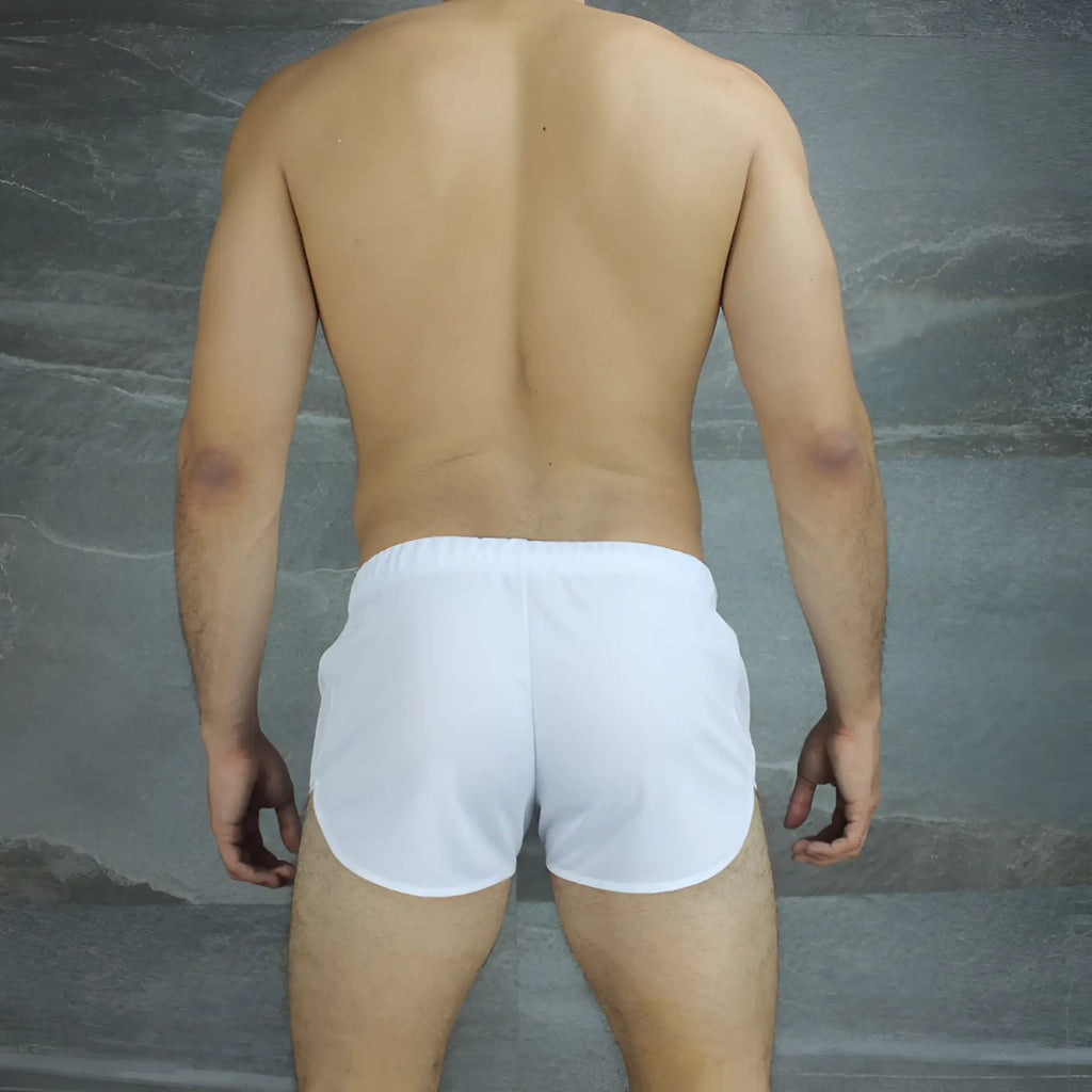 White mckillop vivid score shorts with ribbed texture elastic waistband breathable athletic wear size s