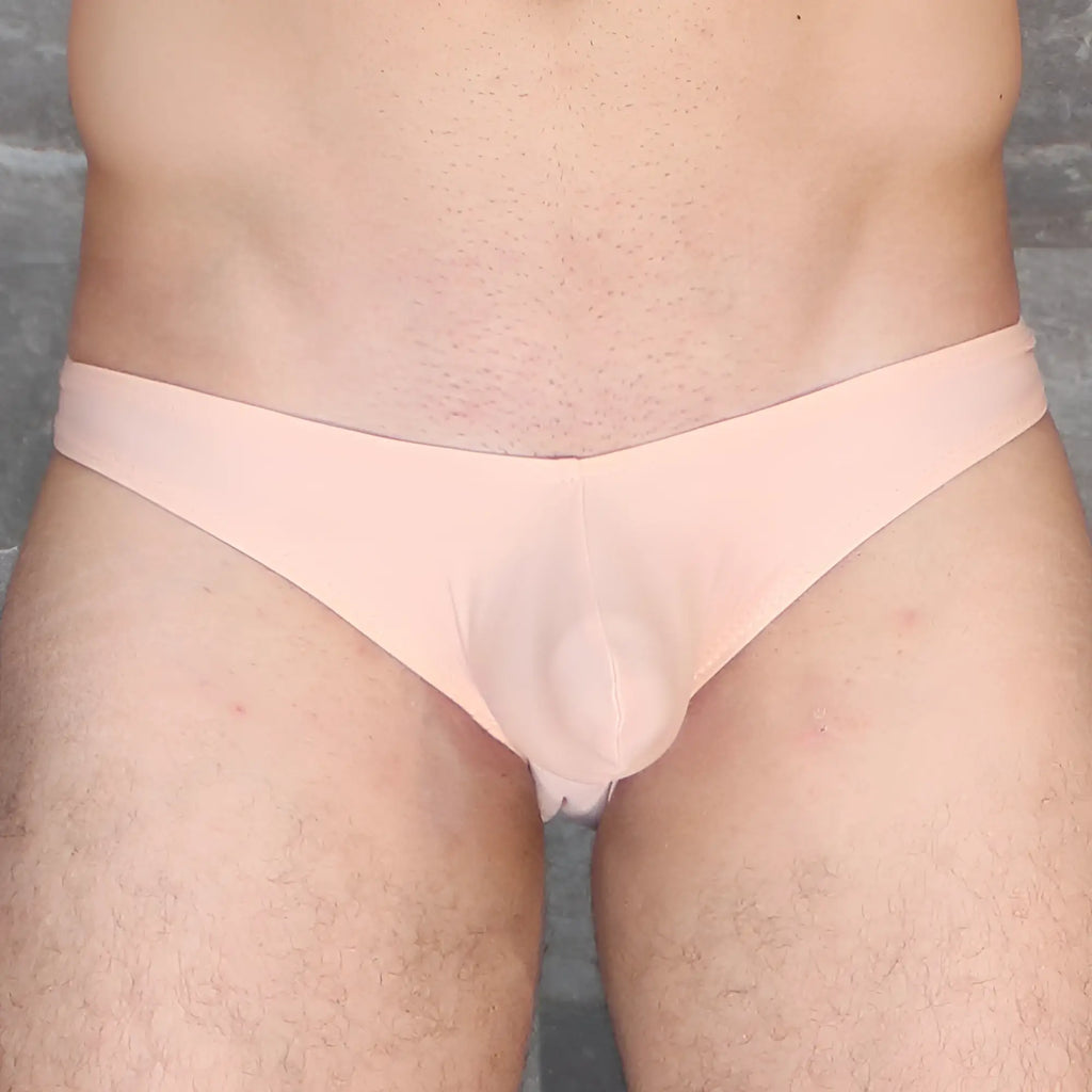 Mckillop VKDS TA2 hoist bikini naked pale pink sheer thong with smooth form fitting design shown from the back