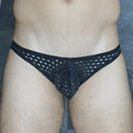 Black mesh mckillop vkhq hoist bikini glory lycra briefs with white circular hole pattern front view