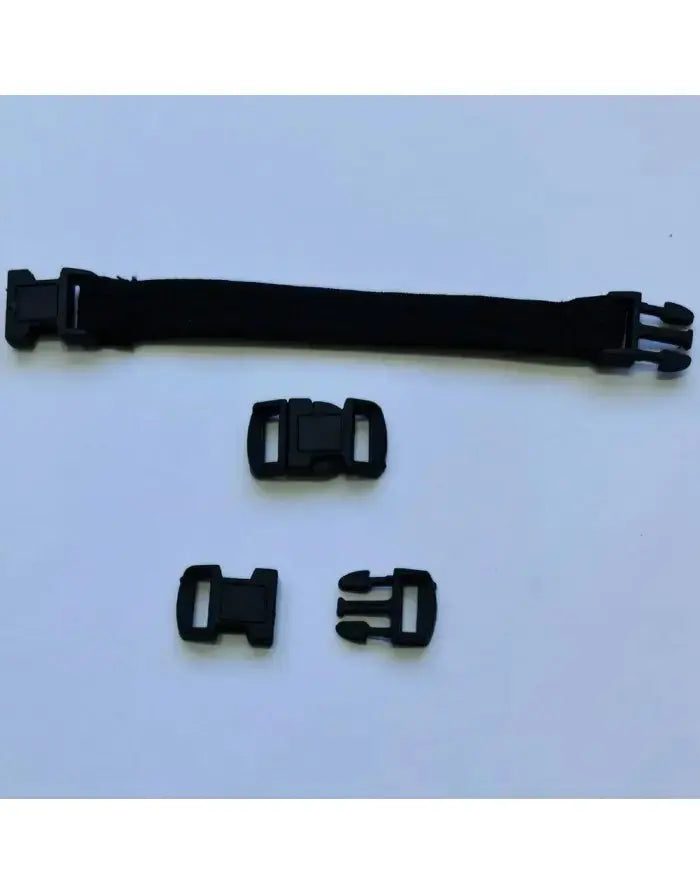Black Lycra cock strap with adjustable buckle featuring two detachable clips by Arroyman.