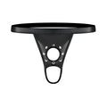 Men’s apollo black fetish gear leather thong with silver studs around the central opening in size l/xl