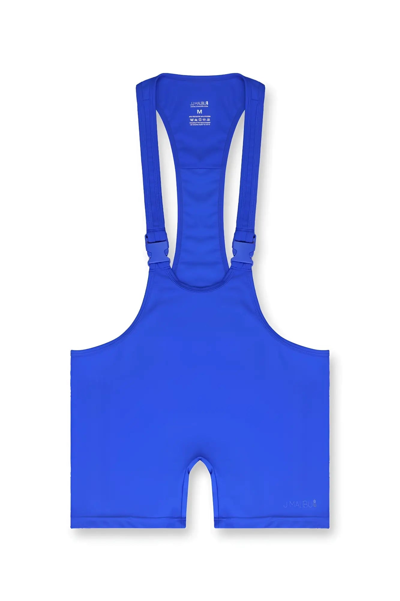 Men’s athletic wrestling singlet bodysuit in bright royal blue with adjustable shoulder straps and snug fit