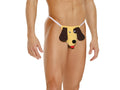 Men’s dog pouch yellow dog-shaped jockstrap with brown ears and red tongue designed for comfortable support