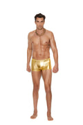 Men’s gold lame boxer brief shiny metallic fabric with a sleek form-fitting design for stylish comfort