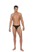 Men’s lace thong black lace briefs with delicate intricate pattern showing front side details