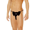 Men’s Mr Peanuts pouch black elephant-themed thong with white eyes and trunk detail designed for comfort and style