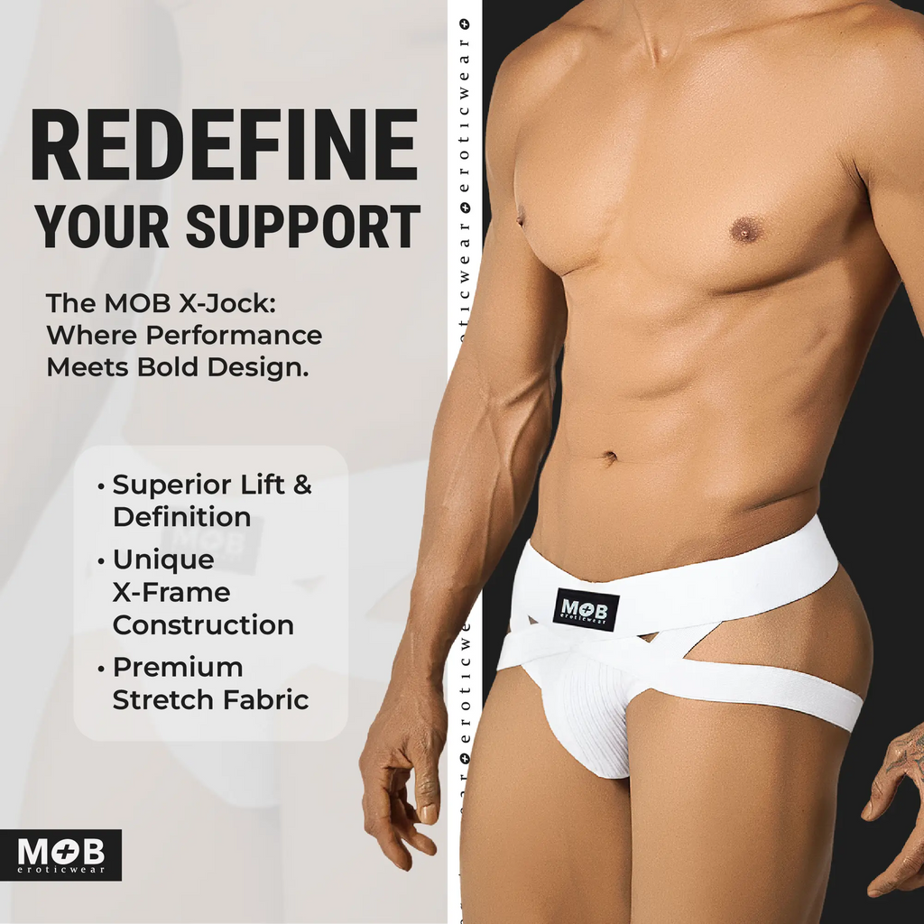 Men’s x jockstrap in white with unique x-frame construction and premium stretch fabric from White mob eroticwear