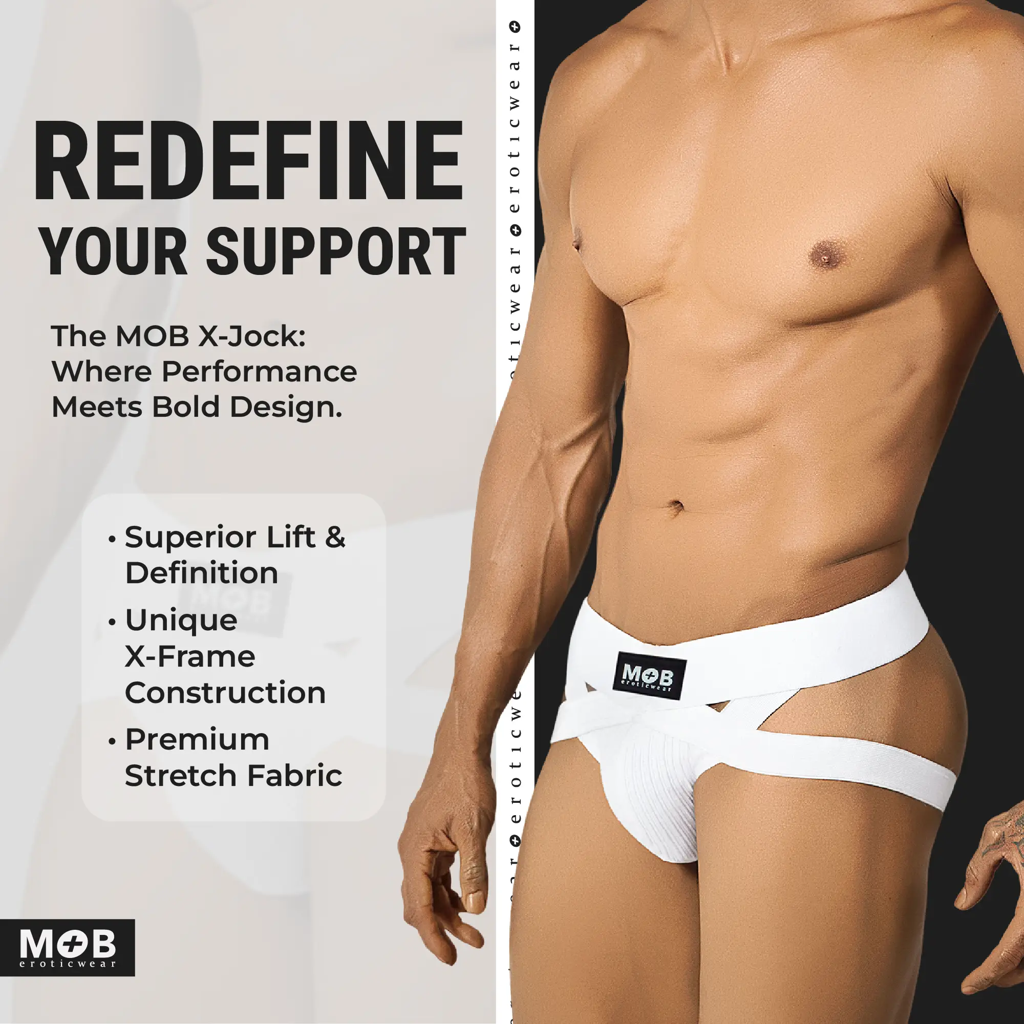 Men’s x jockstrap in white with unique x-frame construction and premium stretch fabric from White mob eroticwear