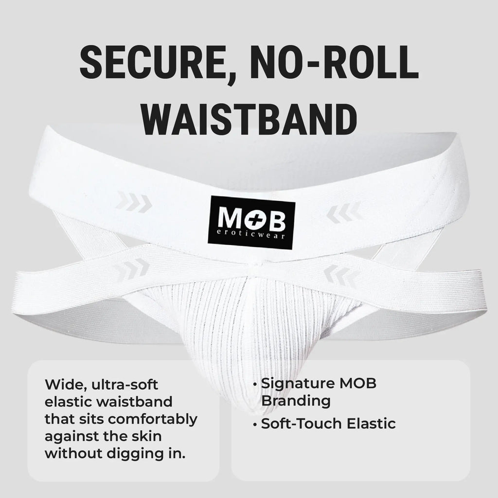 Men’s x jockstrap white eroticwear briefs with secure no-roll elastic waistband and soft-touch fabric