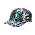 Merman cap iridescent baseball cap with teal purple and gold mermaid scale pattern shimmering design