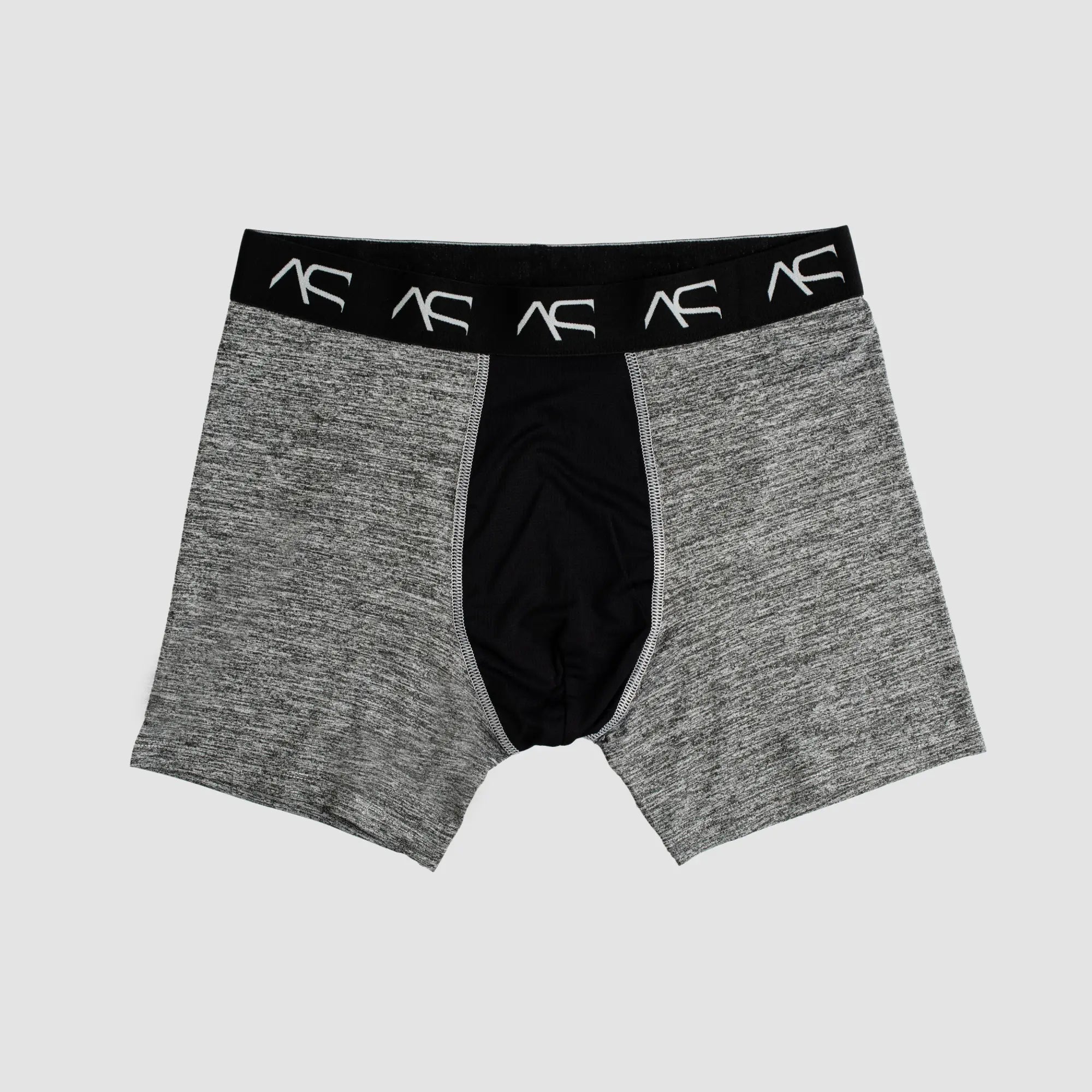 Gray and black heathered mesh combo trunks boxer briefs with breathable fabric and branded waistband for comfortable wear