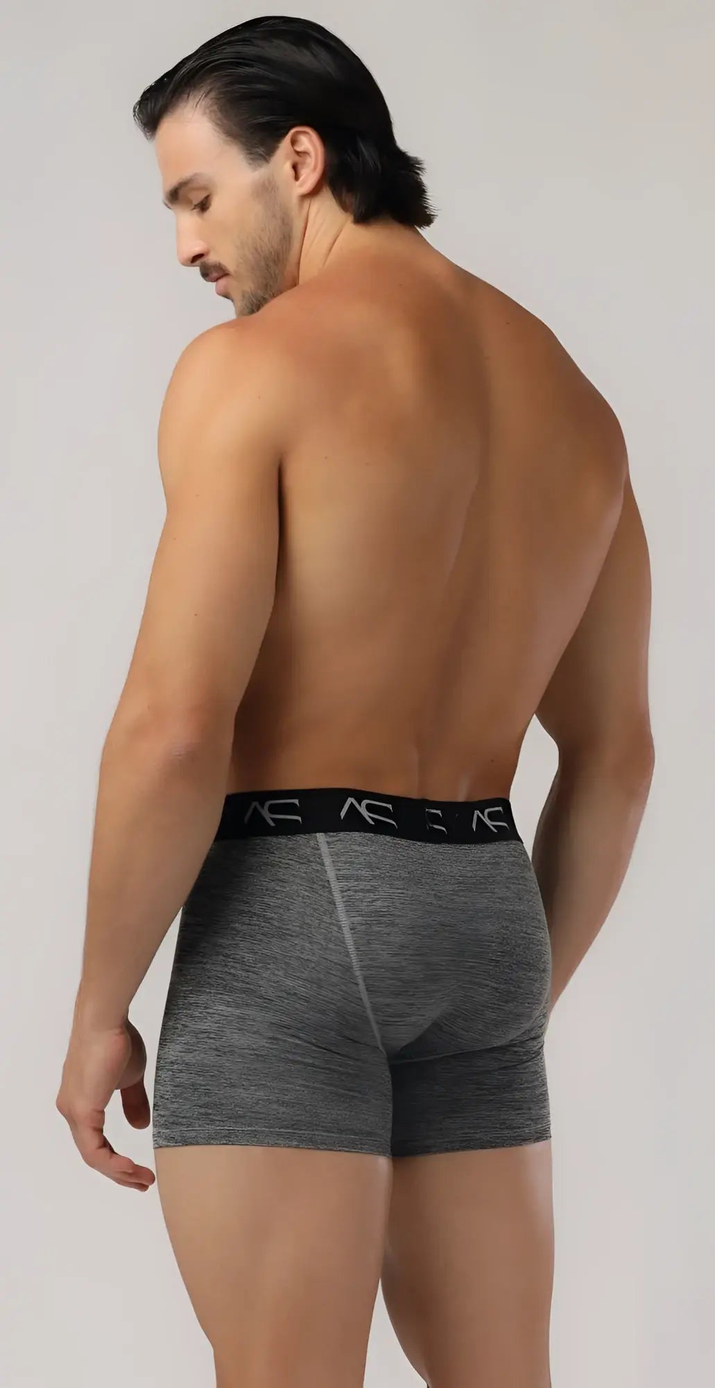 Gray heathered mesh combo trunks boxer briefs with black elastic ac logo waistband for comfortable support
