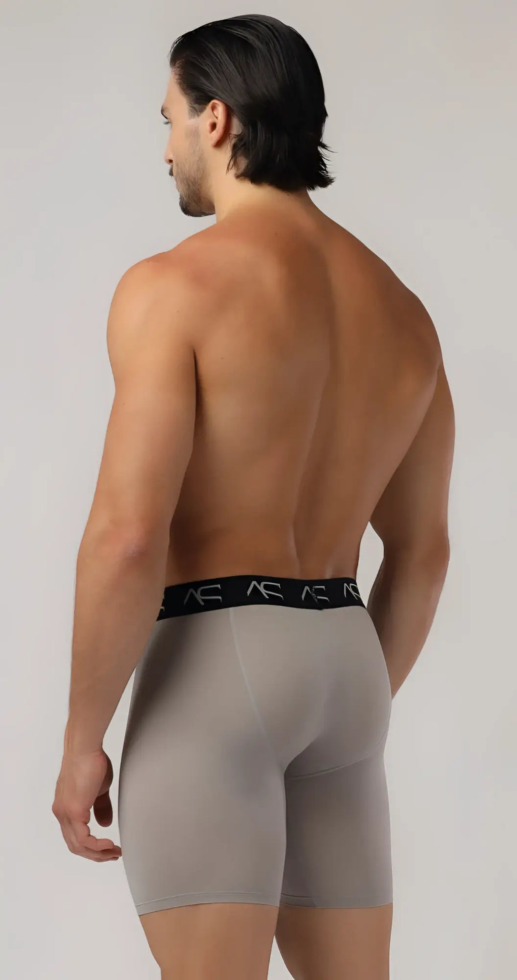 Gray mesh short trunks men’s boxer briefs with black elastic waistband featuring the ac logo