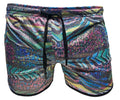 Metallic zebra pocket shorts vibrant multicolored swim trunks with shimmering abstract pattern and bold stripes