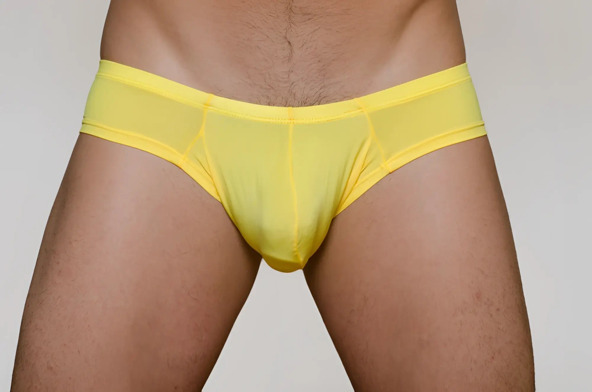 Bright yellow sheer mesh Metro Bunz low-rise boxer briefs with a smooth form-fitting design