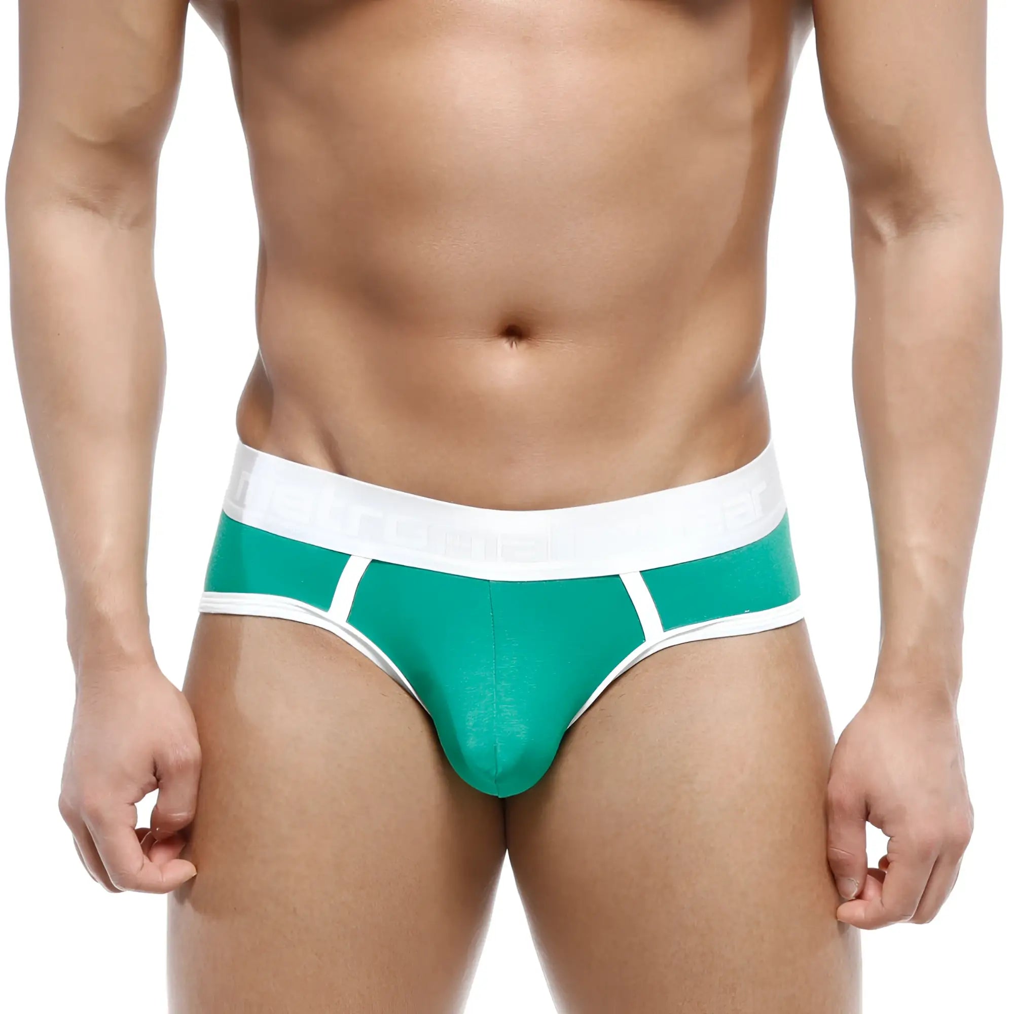 MetroMaleWear 365 hip brief in amazon green and white with snug fit designed for athletic comfort