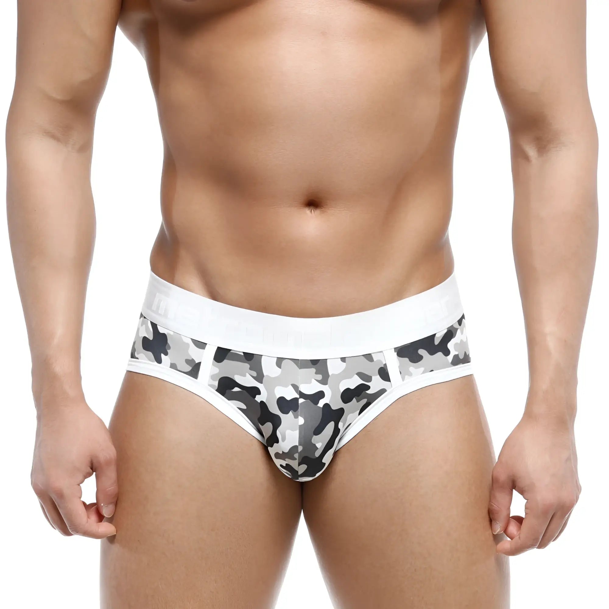 MetroMaleWear 365 hip brief camo 9005-90 in gray and black camouflage with white elastic waistband for daily wear