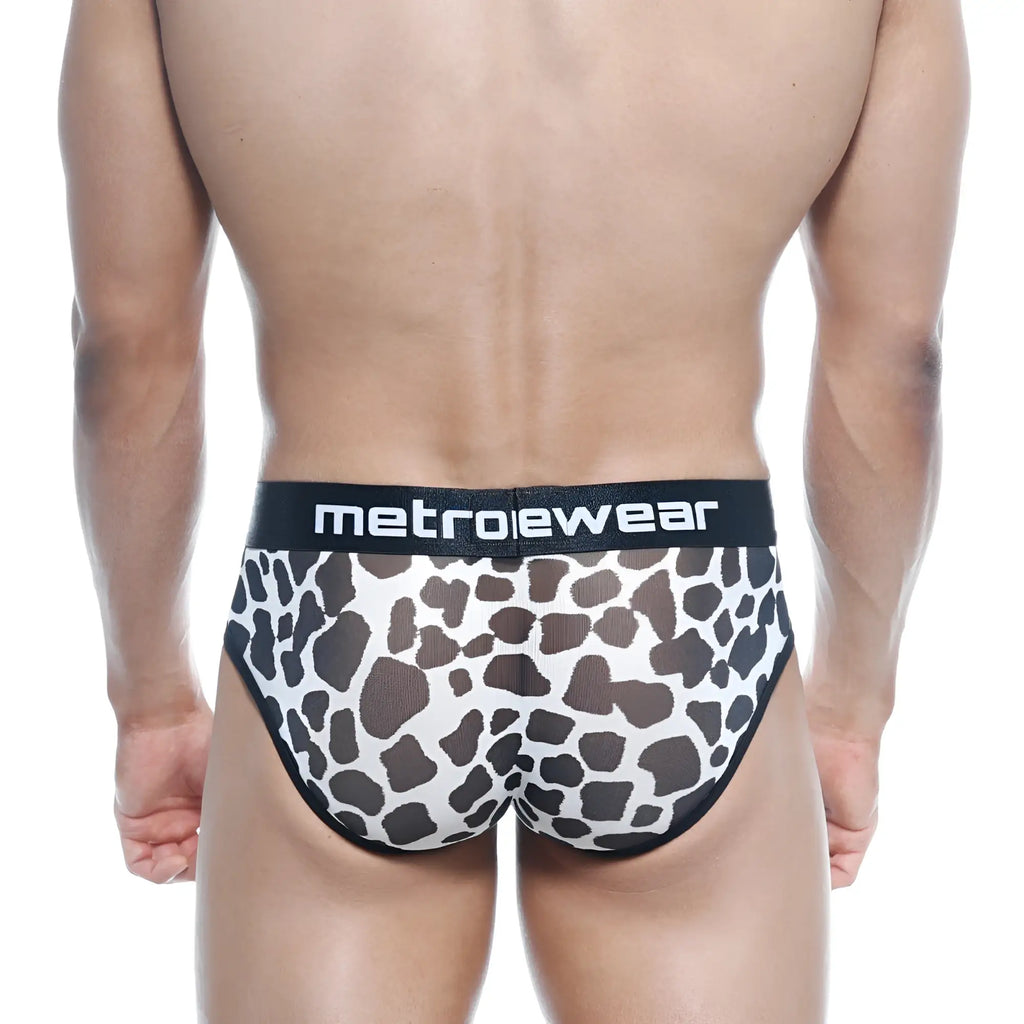 Black and white cow print briefs with a black metroewear waistband metroMaleWear 365 hip brief dalmatian 9005-77