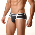 Dark gray men’s briefs metro male wear 365 hip brief grey 9003-11 with white elastic waistband and black nation branding