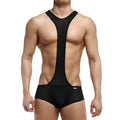 MetroMaleWear Acme singlet black 0010-20 black mesh and fabric wrestling singlet with central y-back design shown from back