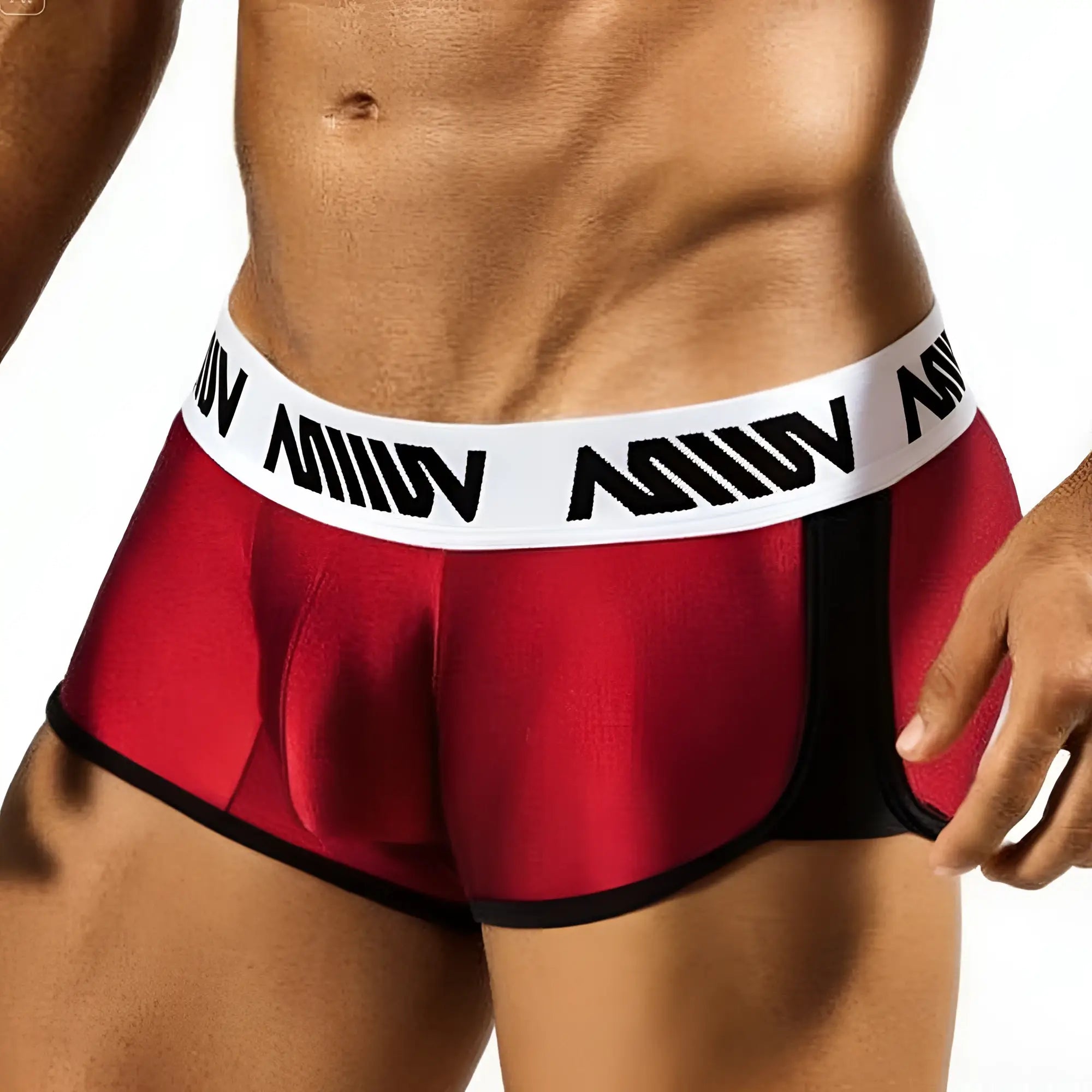 Metro male wear active boxer burgundy 3327-29 red and black athletic briefs with white waistband and bold miiow branding