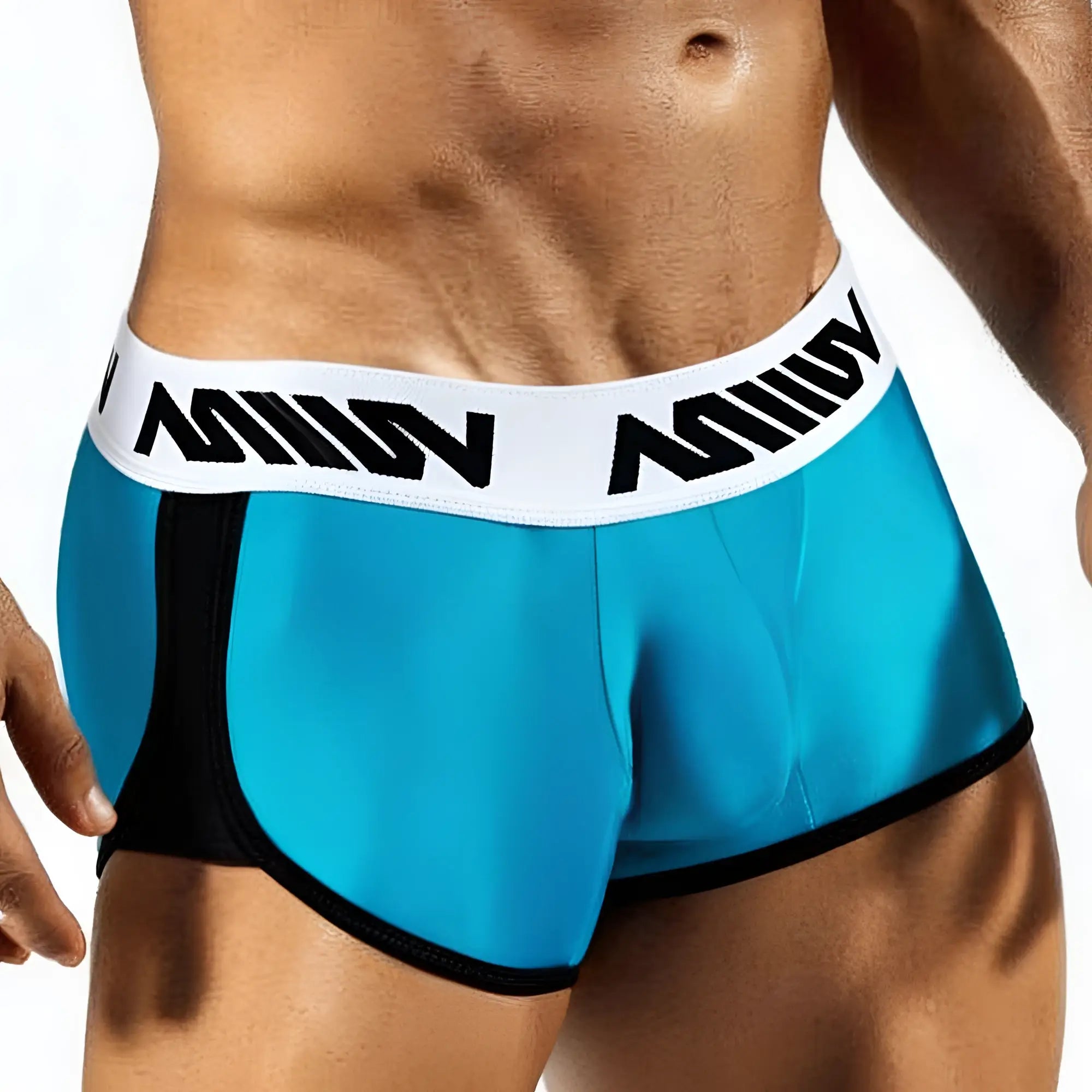 MetroMaleWear active boxer turquoise 3327-08 blue and black athletic briefs with white waistband and black lettering
