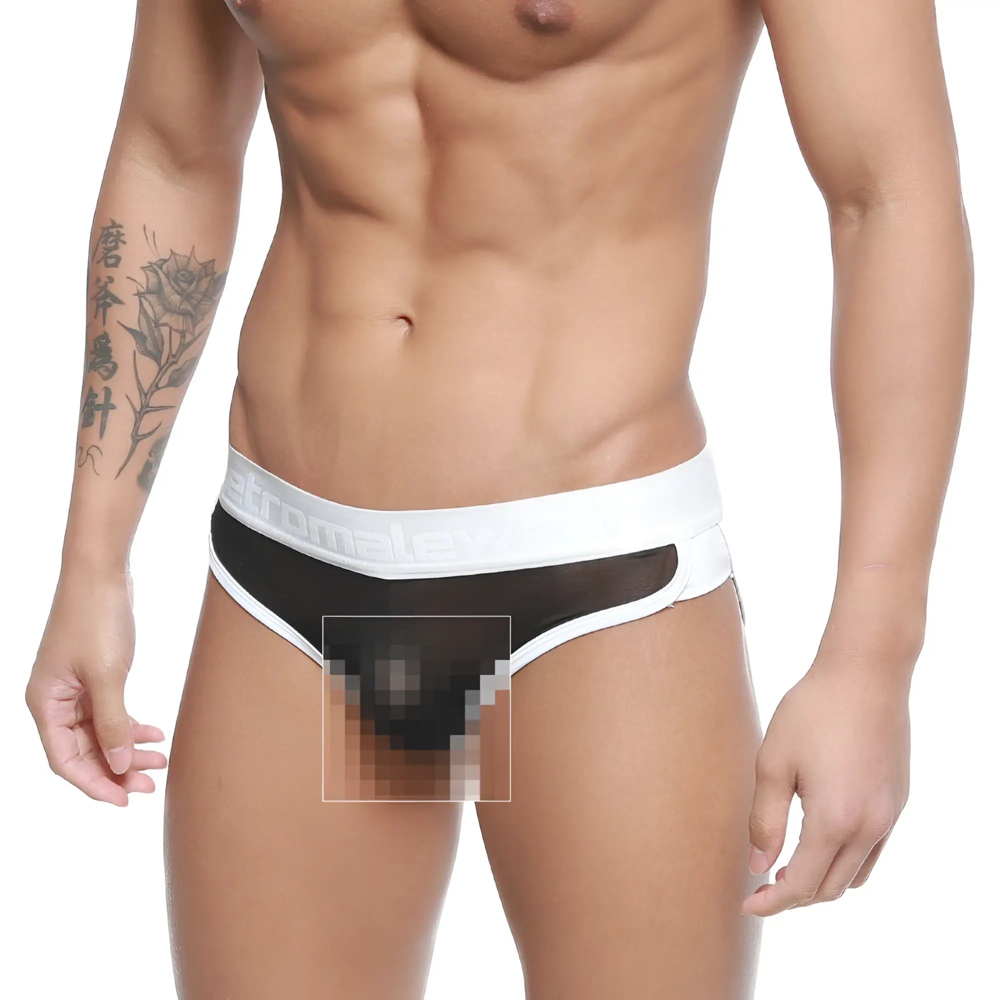 MetroMaleWear active brief black mesh 3303-72 with wide elastic waistband and breathable black and white mesh fabric