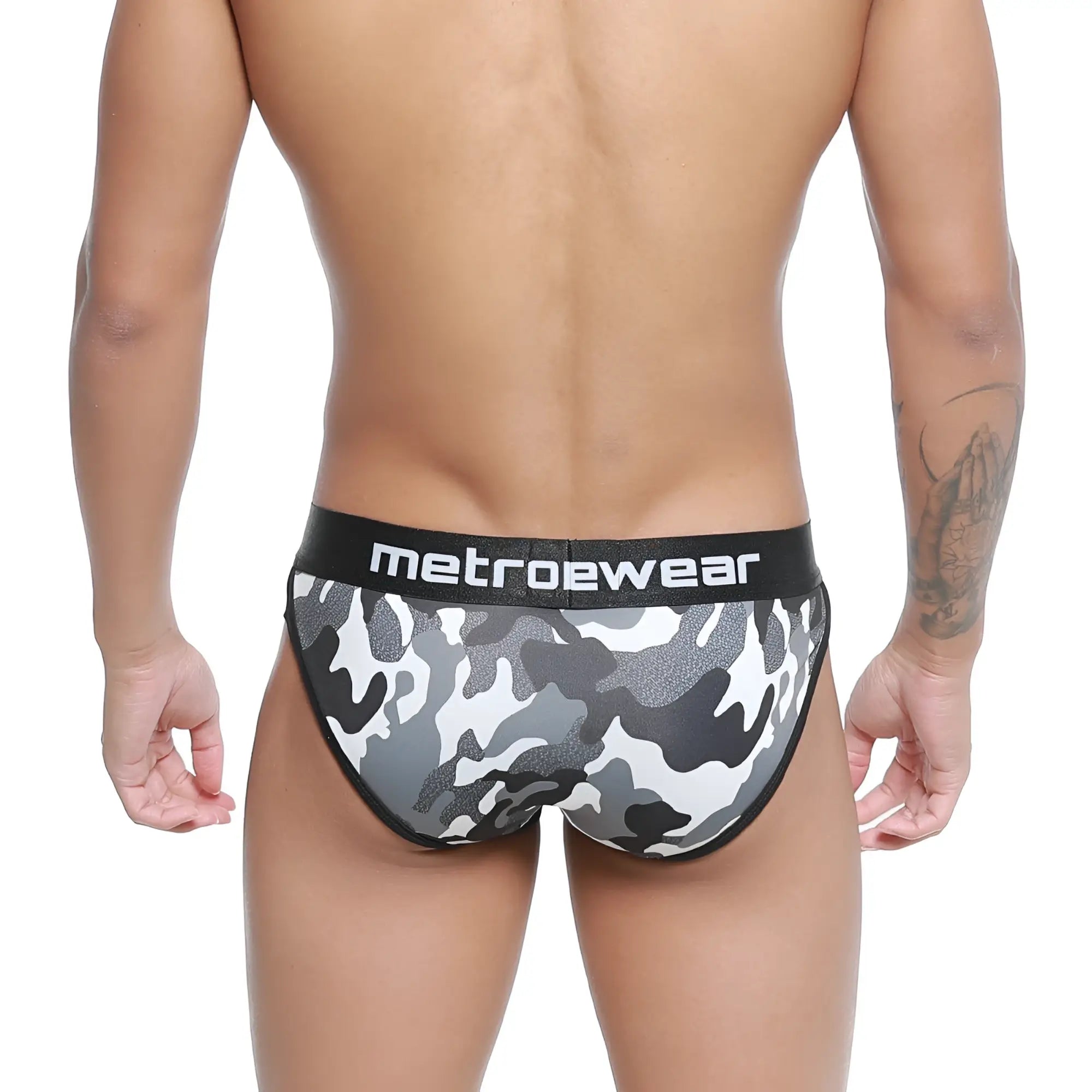 Metro male wear active brief camo 3303-60 black and gray camouflage patterned men’s briefs with black metroewear waistband