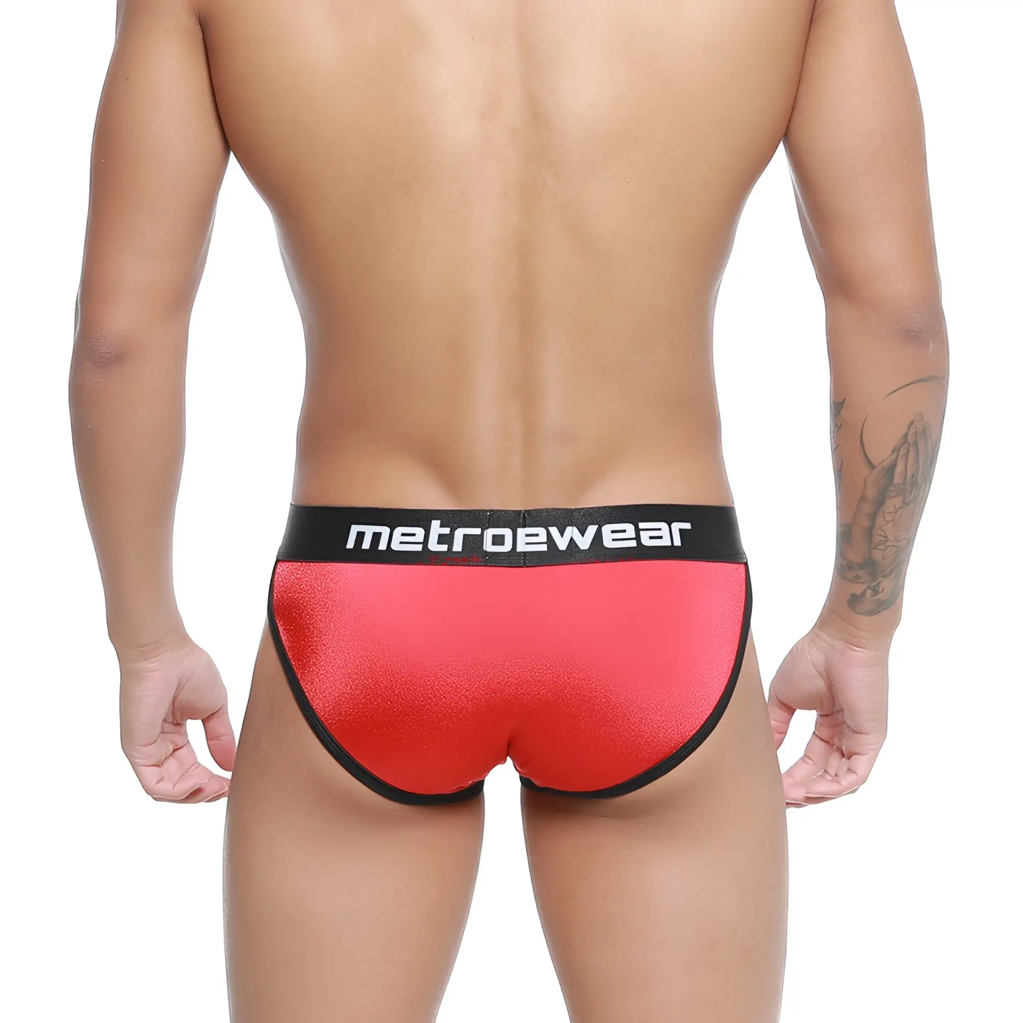 MetroMalewear active brief red 3303-12 metallic red briefs with black trim and metrowear logo waistband