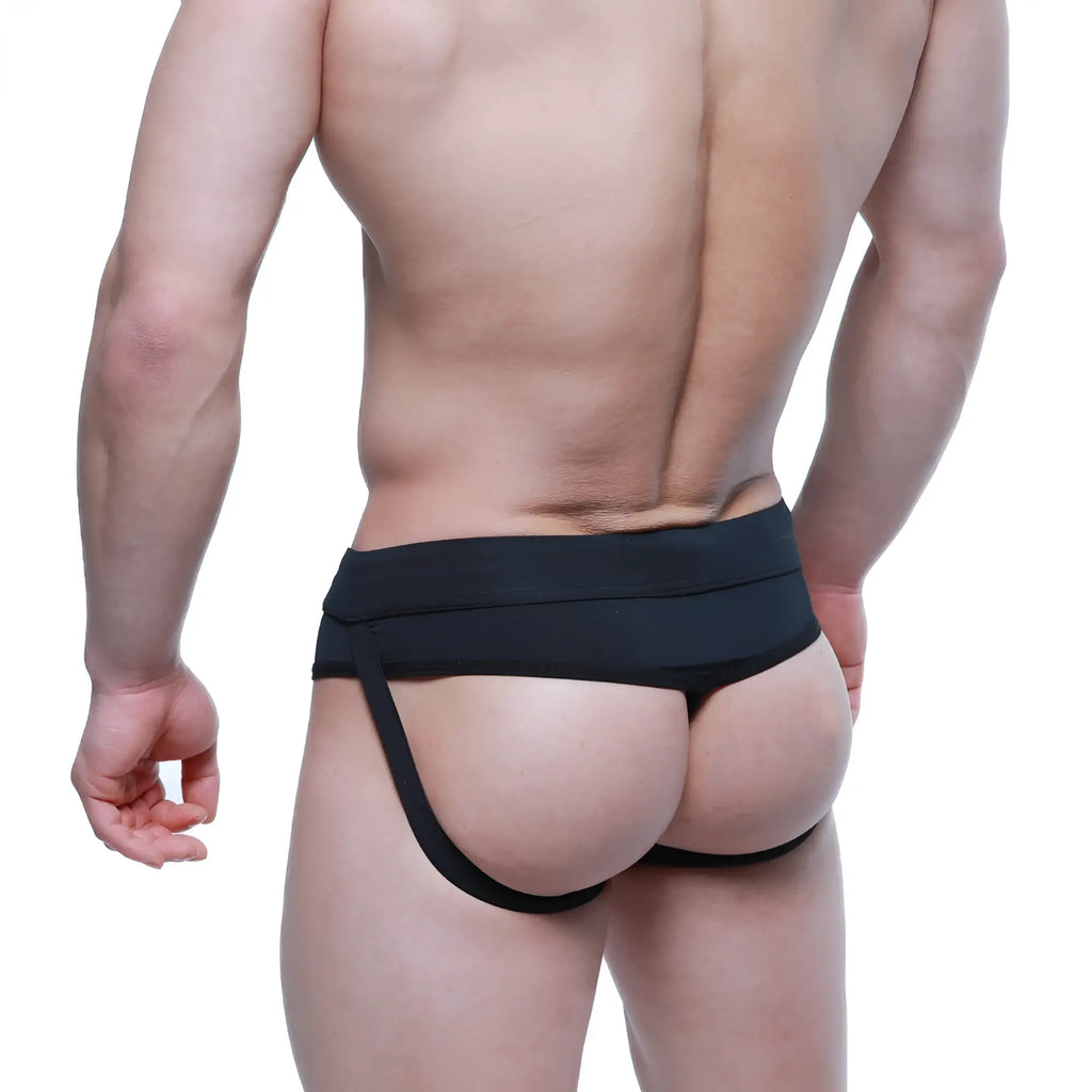 Black elastic waistband briefs with a single wide back strap metroMalewear Ajax Jock Thong black 2711-20 back view