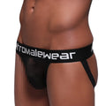 Black chromalewear briefs with a white logo waistband by MetroMaleWear Alba jock strap black 3021-20 front view