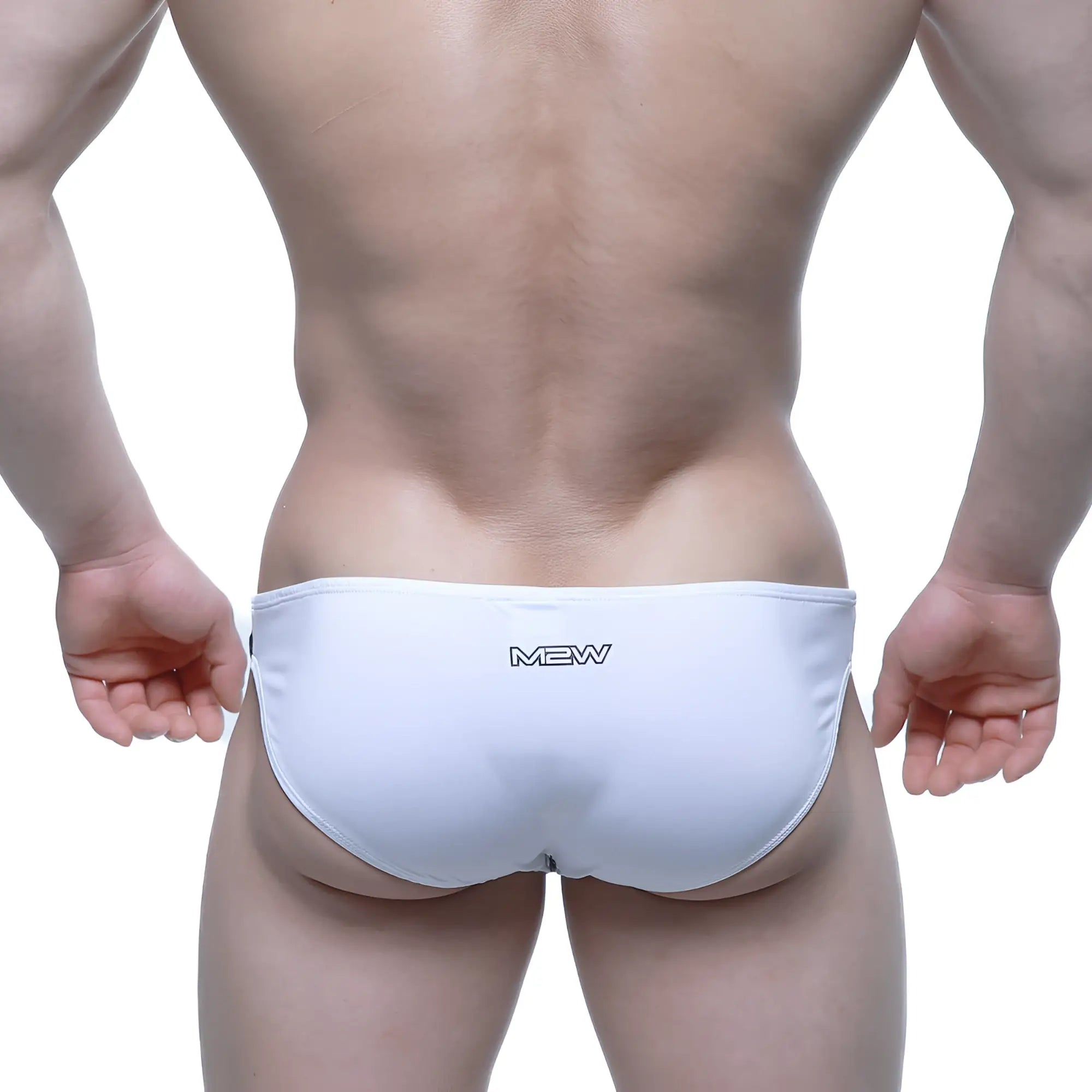 White mew brand sleek form-fitting swim trunks in white from metromalewear alegria bikini 5233-00 collection