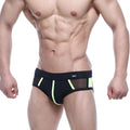 MetroMaleWear Alonzo swim brief green with black and neon green mesh panels for athletic use
