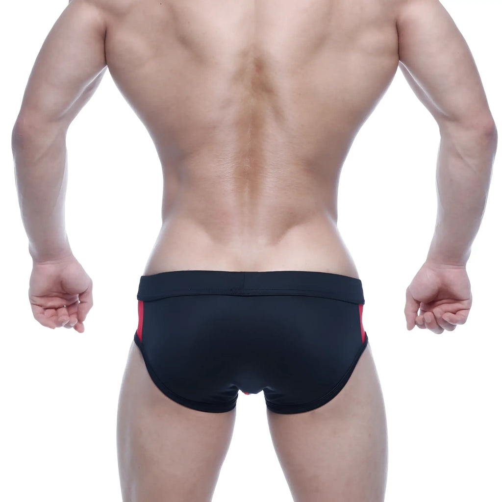 Black swim trunks with red side panels by metromalewear alonzo swim brief red 4997-12 for men