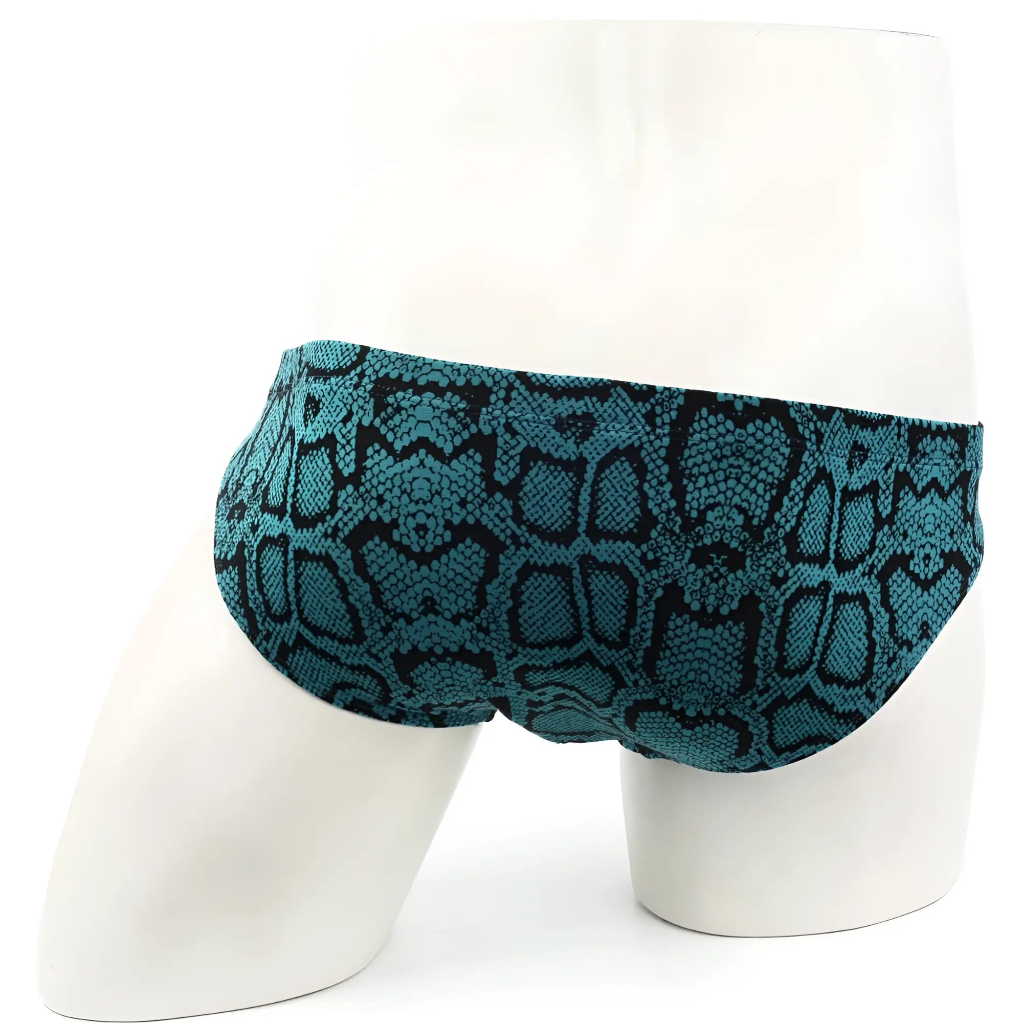 Teal and black snake-scale patterned MetroMaleWear Amazonic Bikini 5103-96 men’s briefs front view