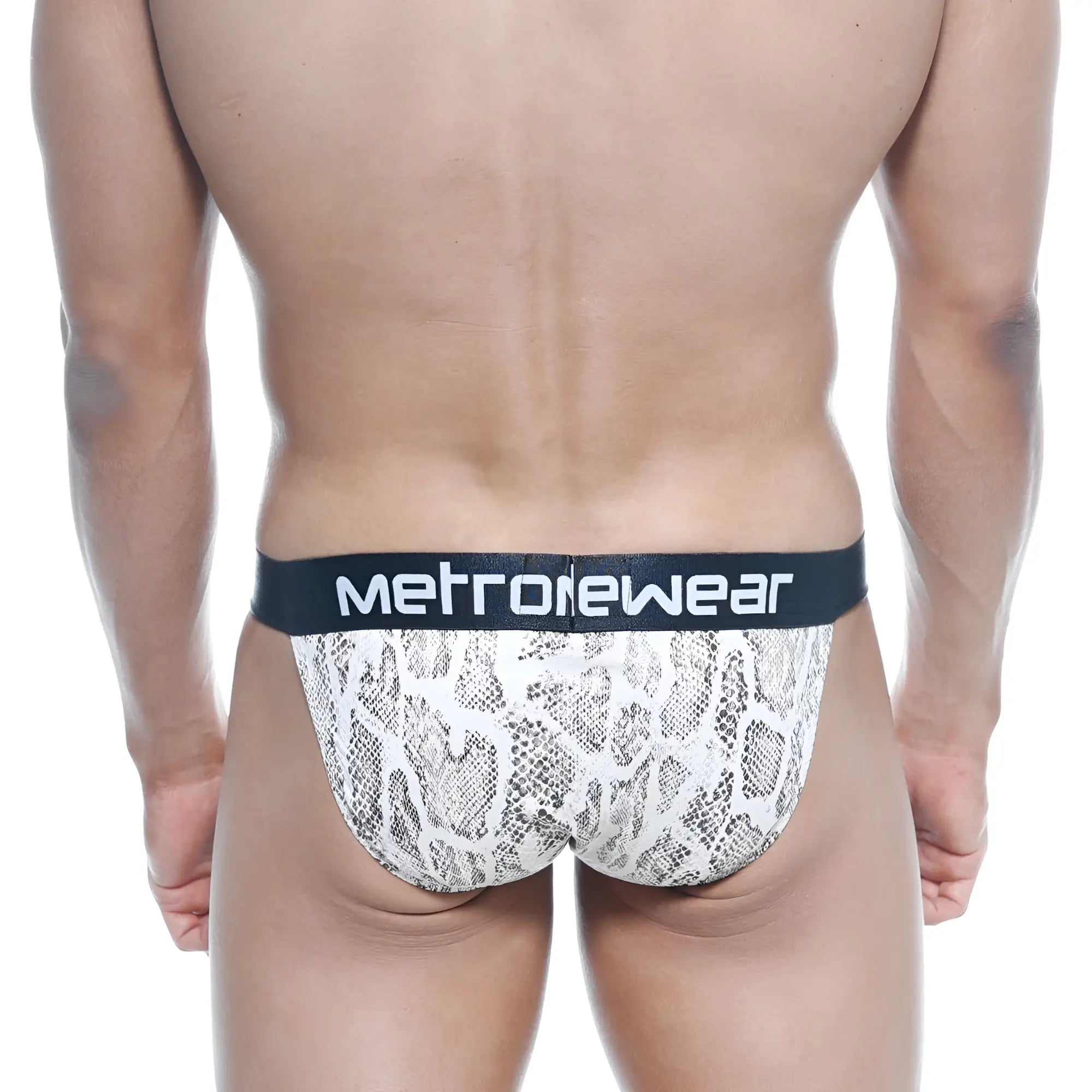 White and gray snake-print briefs with black metrowear logo waistband from MetroMaleWear animal bikini beige 3004-62