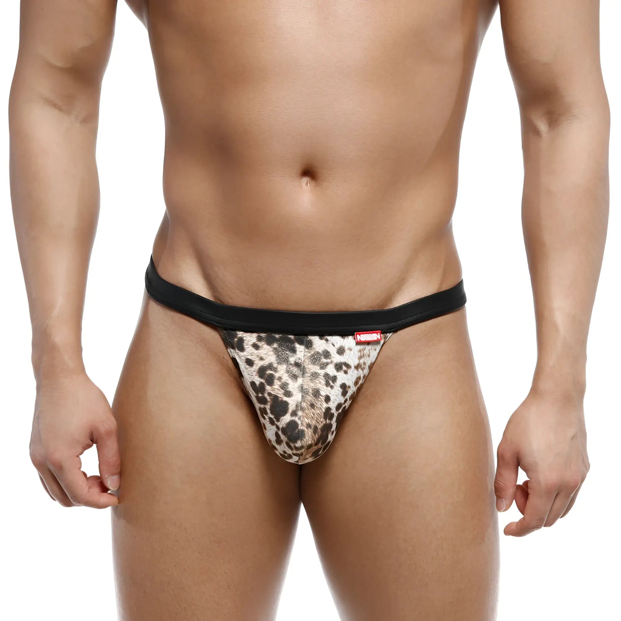 Leopard-print thong with black elastic waistband by metromalewear animal string tiger 1014-62 showing front side