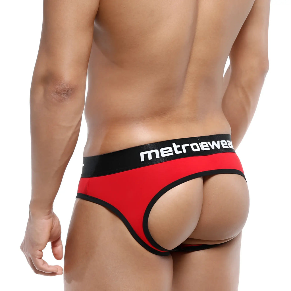 Red and black metroeweave mens briefs with bold athletic cut from metromalewear apolo jock strap 5001-12