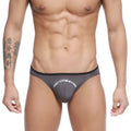 Gray MetroMaleWear Arc bikini briefs with black trim and white branding designed for comfort and style