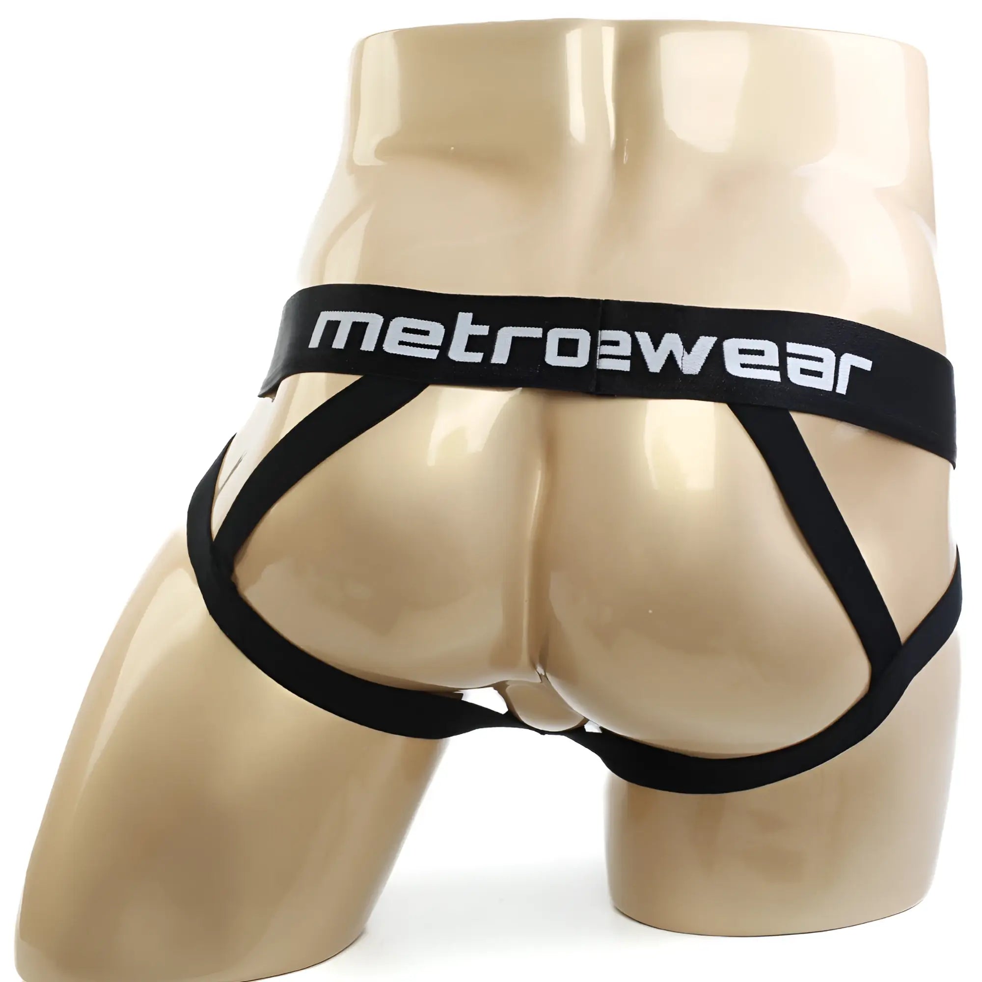 Black metrowear mens briefs with wide waistband and crisscrossing side straps from metromalewear armour jockstraps