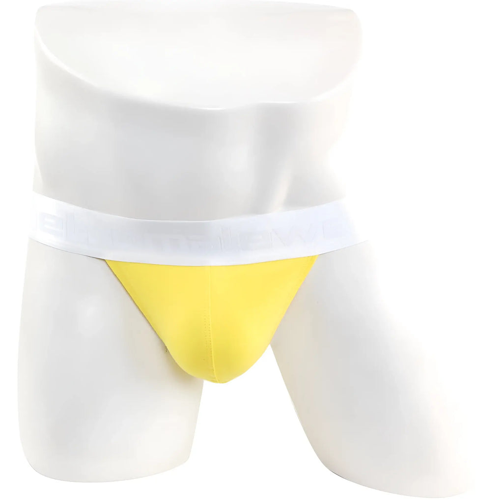 Bright yellow form-fitting briefs with white elastic waistband from MetroMaleWear Asian Bikini 3PACK 3004-3PK