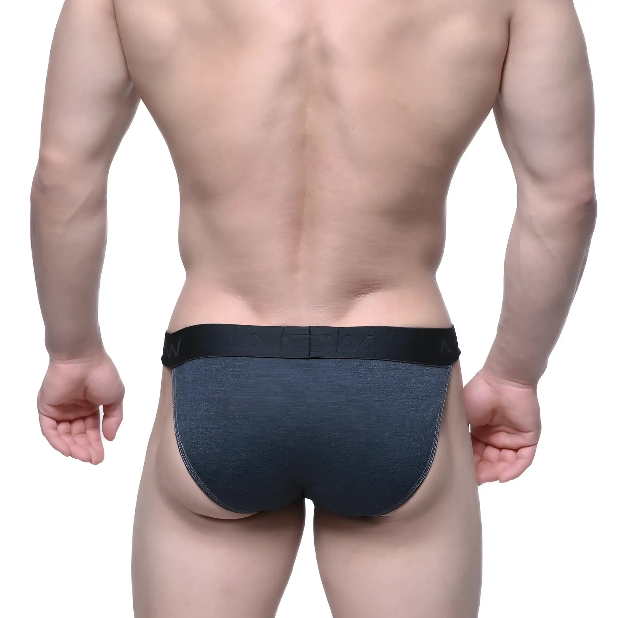 Dark gray heathered briefs with black elastic waistband featuring men logo from metromalewear asian bikini charcoal 3004-11